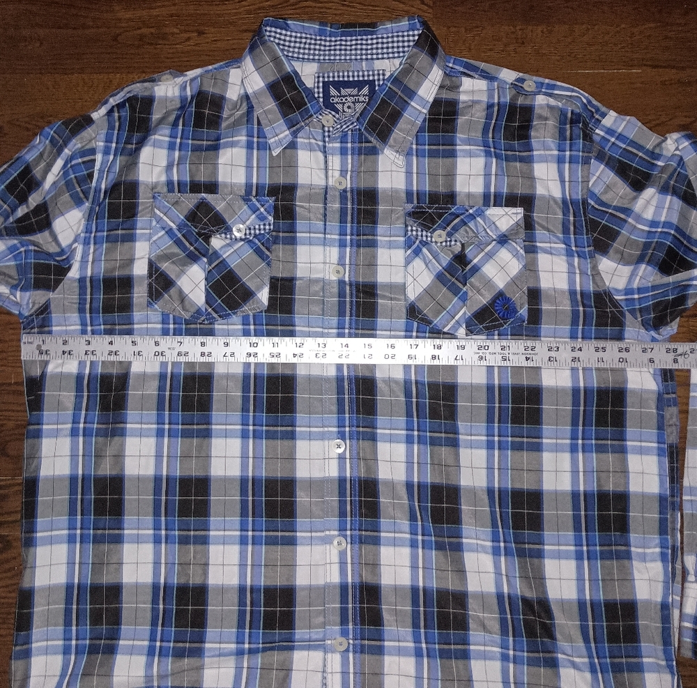 Mens Akademiks Black Blue White Plaid Button Front Shirt Size 5XL XXXXXL - Picture 4 of 11